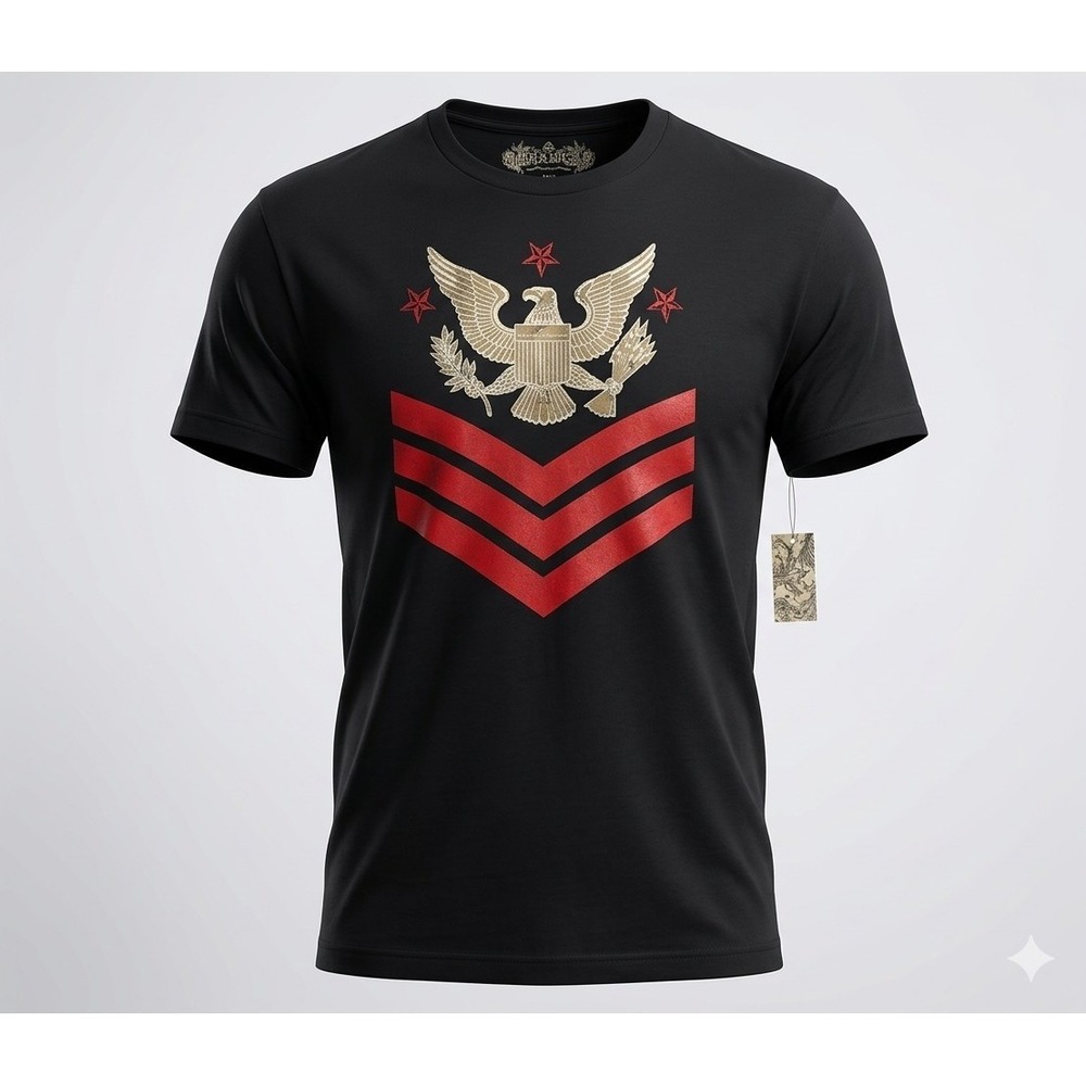 MukaWear Men's 3X T-Shirt NWT Black Eagle Graphic Military Chevron Red Gold Tee